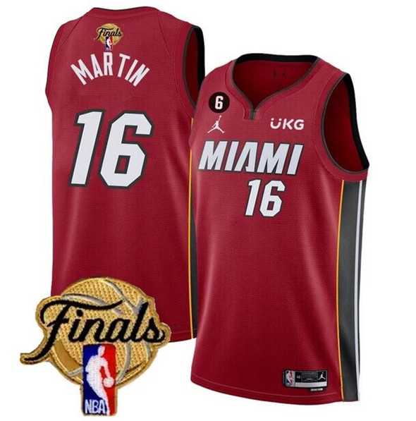 Mens Miami Heat #16 Caleb Martin Red 2023 Finals Statement Edition With NO.6 Patch Stitched Basketball Jersey->miami heat->NBA Jersey